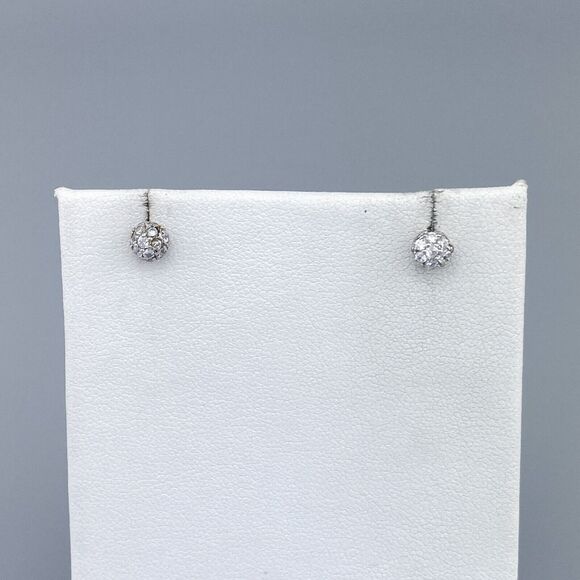 Vintage Sterling Silver 925 Crystal Encrusted Dome Stud Earrings - Picture 1 of 3